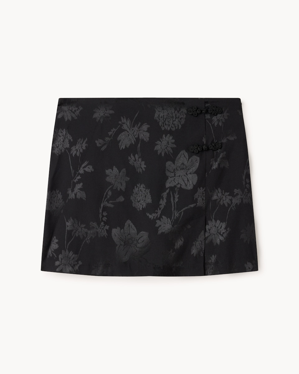 F&F Satin Floral Jacquard Mini Skirt in Black