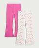 image 4 of F&F Girls 2-Pack Cotton Rich Heart Print Flared Leggings in Multi Pink