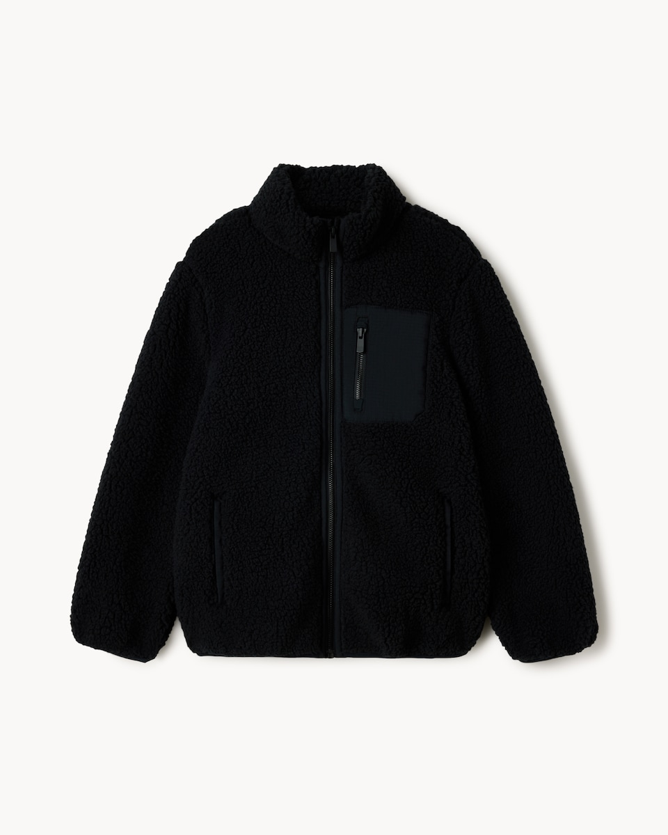 image 1 of F&F Boys Borg Funnel Neck Jacket in Black