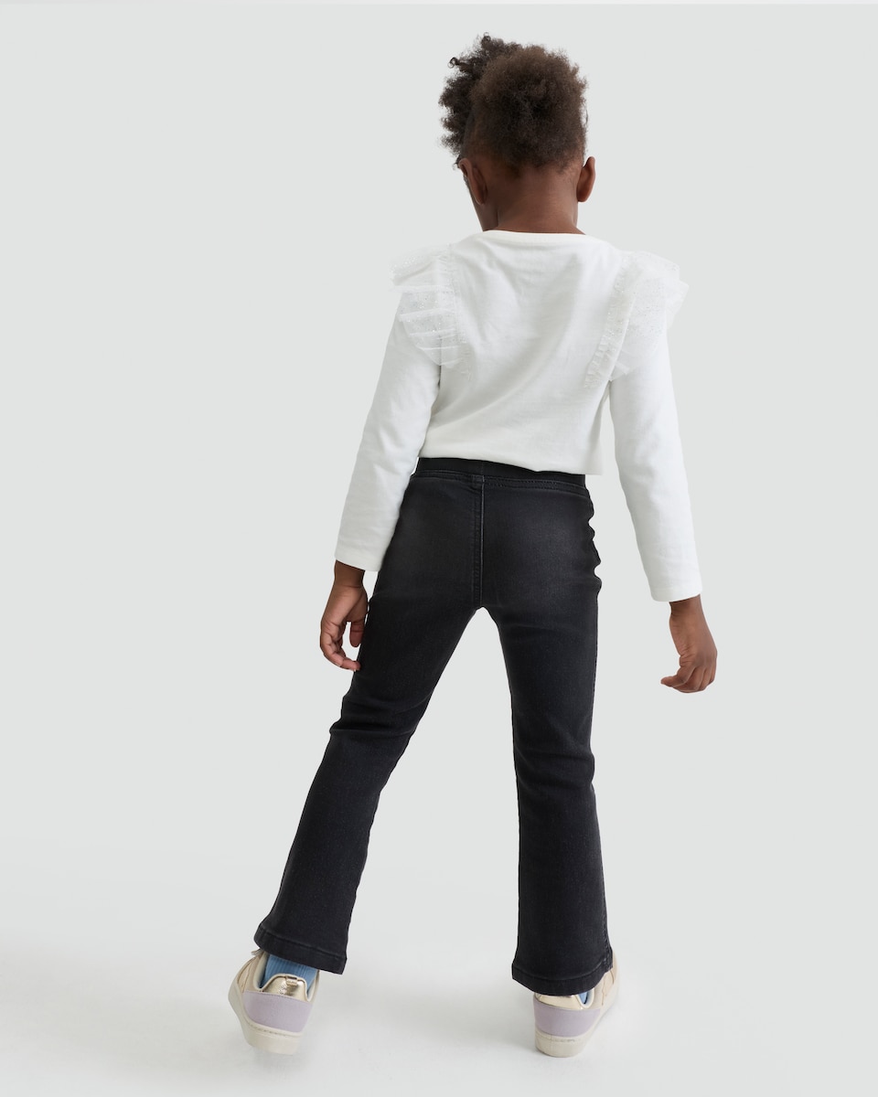 image 1 of F&F Girls Cotton Rich Flared Jeggings in Black