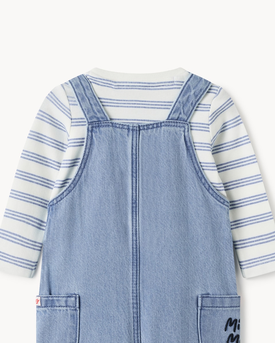 image 1 of Disney Mickey Mouse 2-Piece Pure Cotton Dungaree Set in Blue