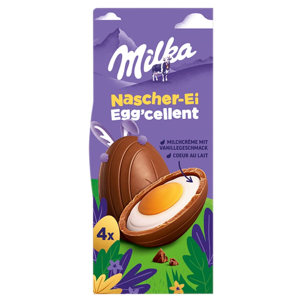 Milka vajíčka, mliečna čokoláda s mliečnou náplňou 124 g