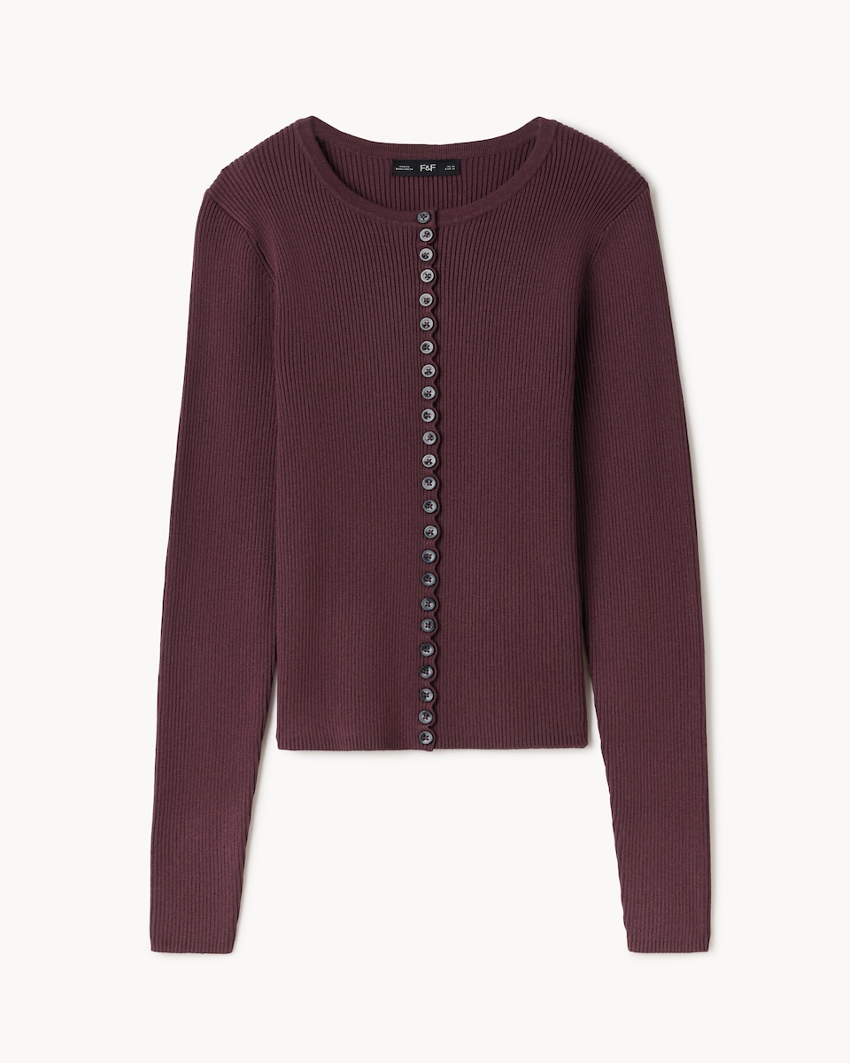 image 1 of F&F Ribbed Button Up Cardigan in Burgundy