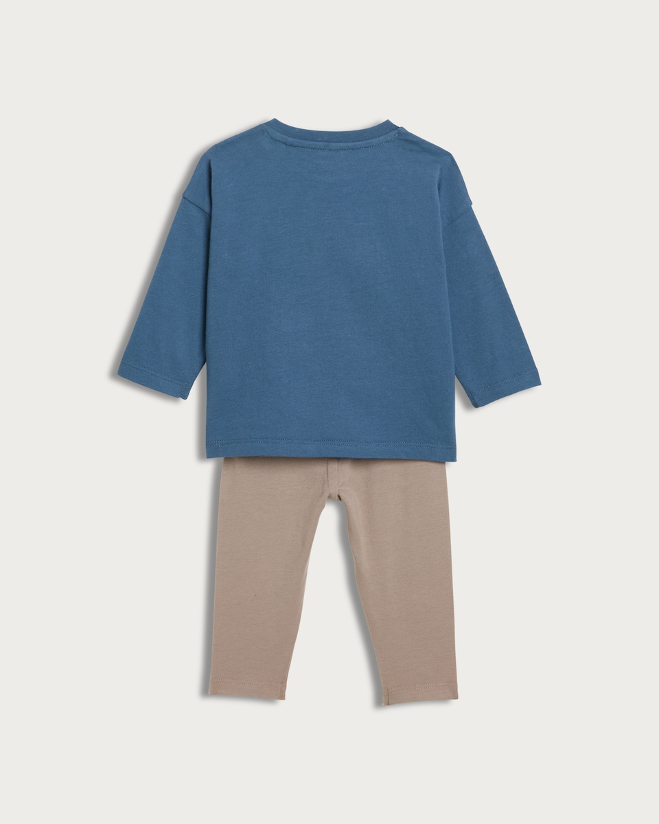 image 1 of F&F Baby 2-Piece Cotton Rich Best Bear Friends Top and Leggings Set in Navy