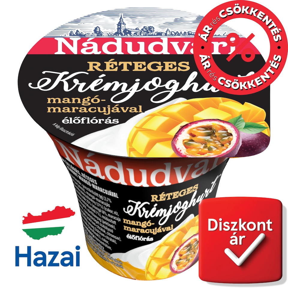 Nádudvari Live Cultures Layered Cream Yoghurt with Mango and Passion Fruit 180 g