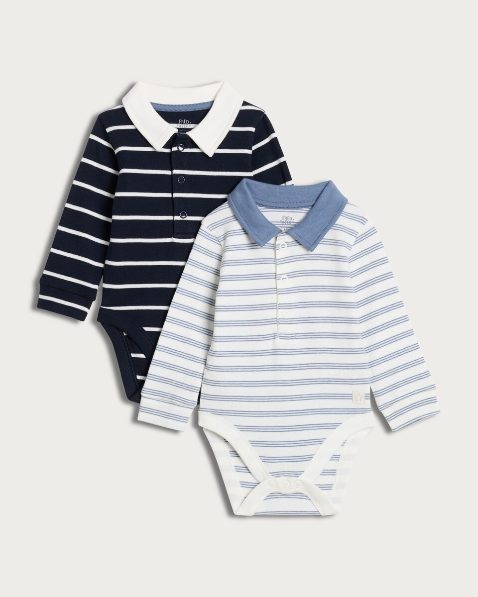image 1 of F&F Baby 2-Pack Pure Cotton Stripe Print Long Sleeved Bodysuits in Navy