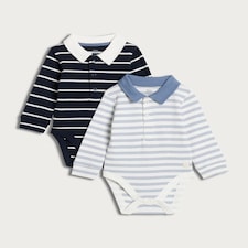 F&F Baby 2-Pack Pure Cotton Stripe Print Long Sleeved Bodysuits in Navy