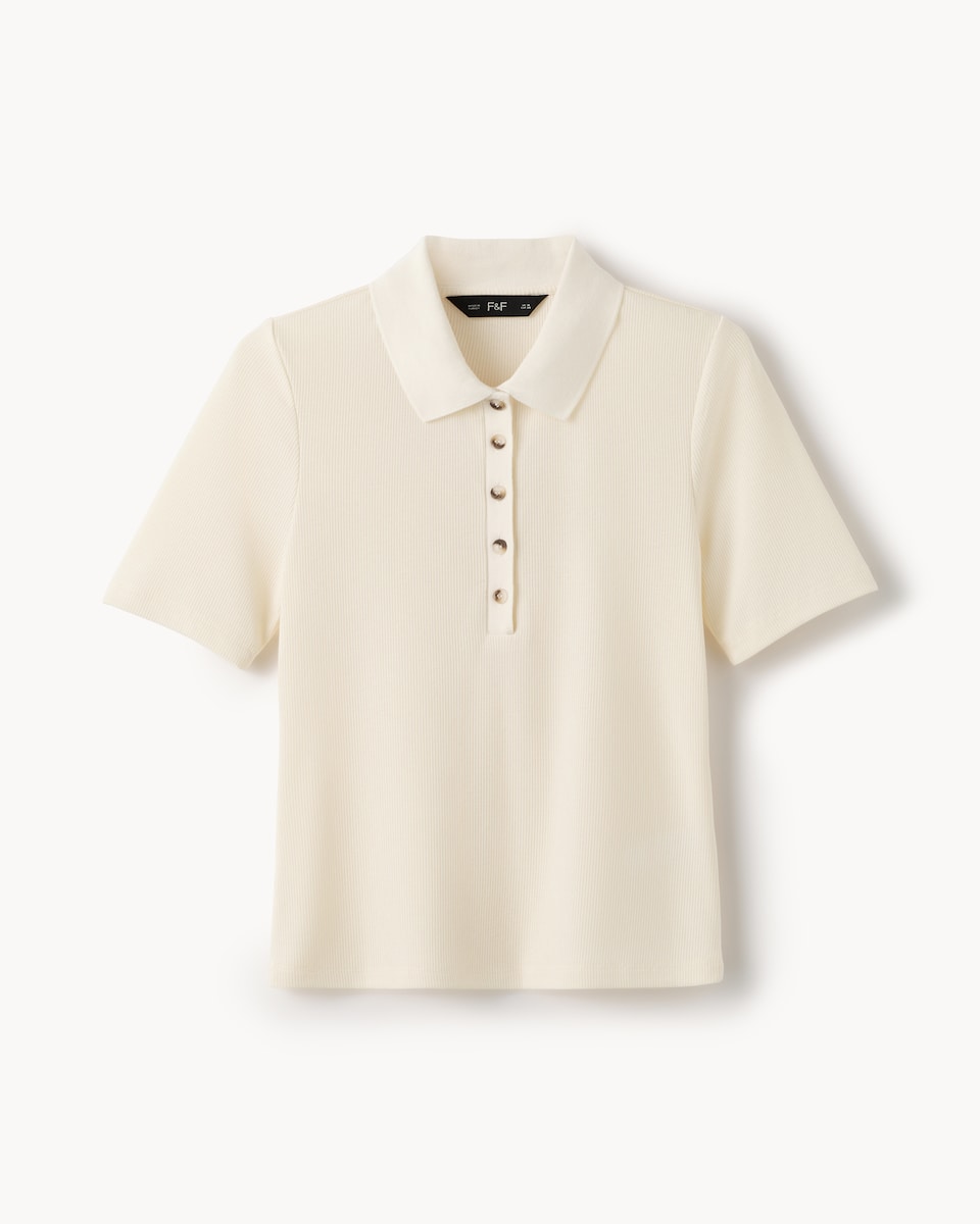 image 1 of F&F Ribbed Polo Top in Cream