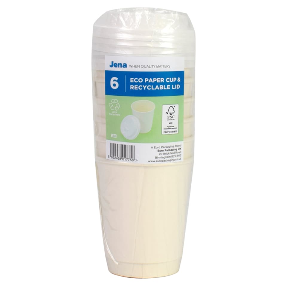 Eco Paper Cup With Recyclable Lid 23Cl 6 Pack