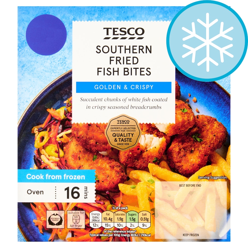 TESCO SOUTHERN FRIED FISH BITES 250G