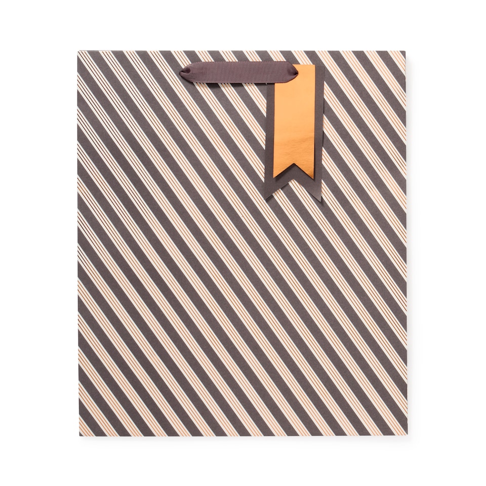 image 1 of Paperchase Brown Foiled Striped Large Gift bag