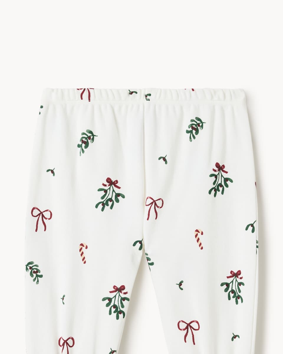 image 1 of Christmas Baby Pure Cotton Mistletoe Shirt and Trouser Pyjama Set in White