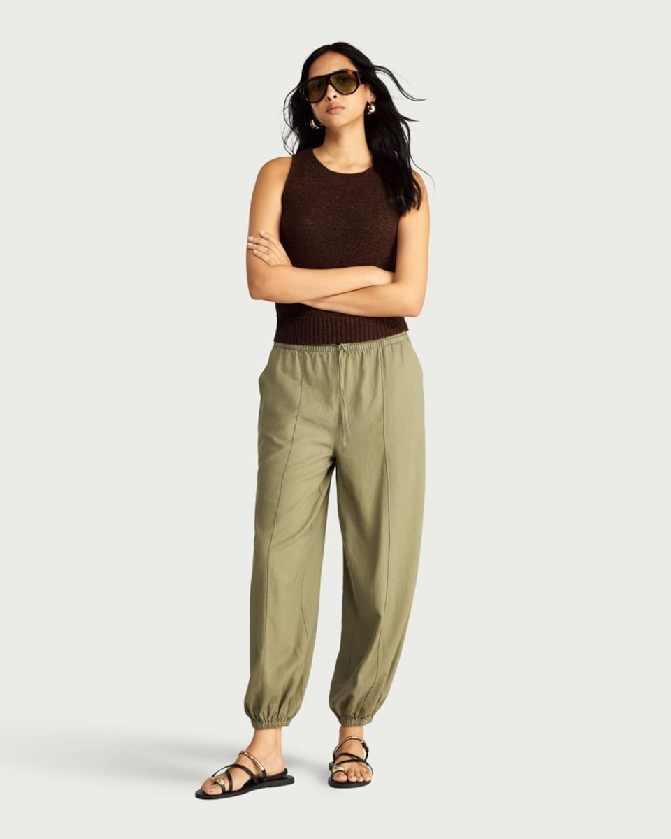 image 1 of F&F Linen Rich Balloon Trousers in Khaki