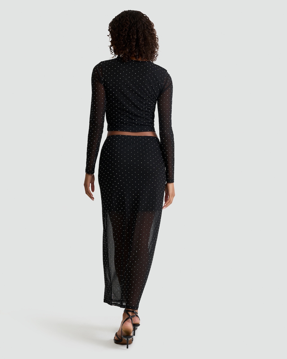 image 1 of OH ME OH MY Mesh Embellished Co-ord Skirt in Black