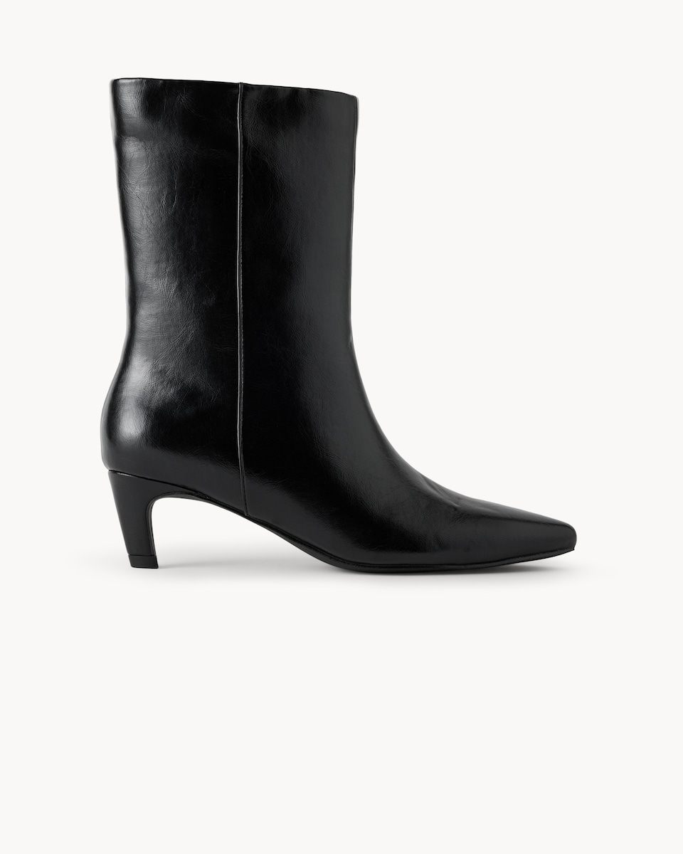image 1 of SACHA Faux Leather Kitten Heel Ankle Boots in Black