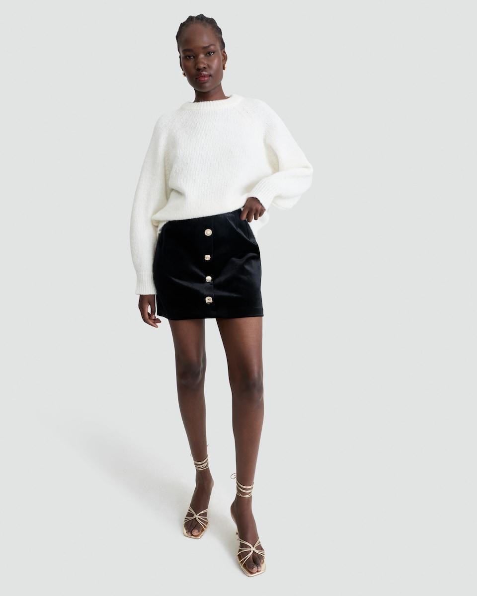image 1 of F&F Velvet Button Front Mini Skirt in Black