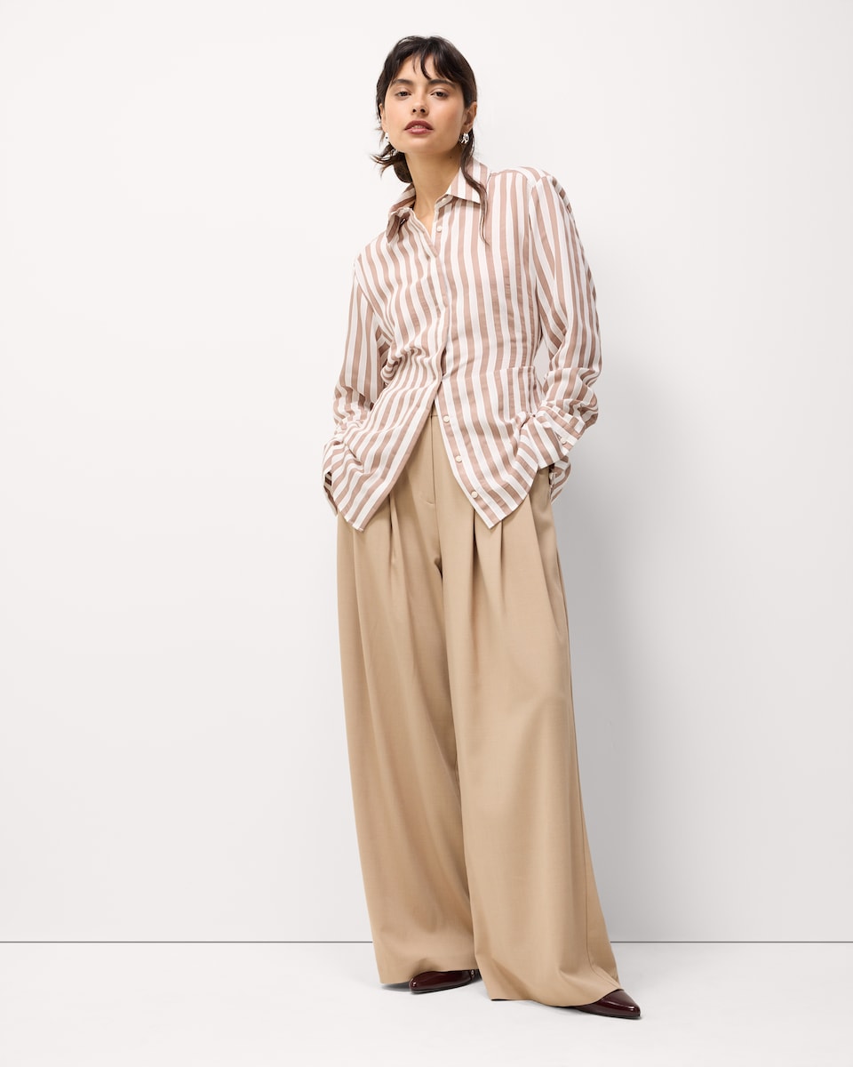 image 1 of F&F Striped Tie Waist Shirt in Multi Brown