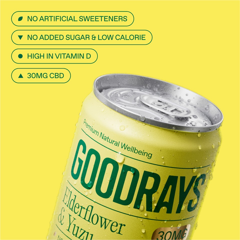 image 1 of Goodrays Natural Cbd Elderflower & Yuzu Drink 4 X 250Ml