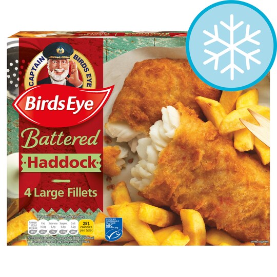 Birds Eye 4 Large Haddock Fillets In Batter Tesco Groceries