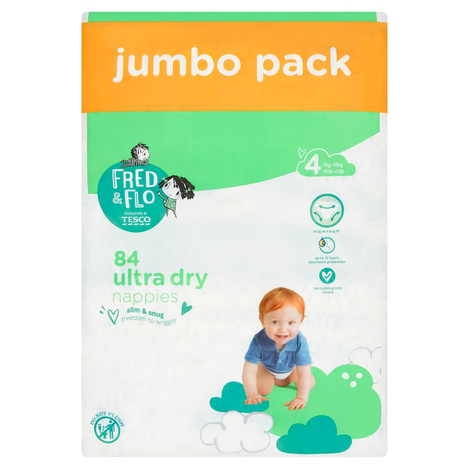 Fred & Flo Ultra Dry Nappies Size 4 Jumbo Pack 84 Pack