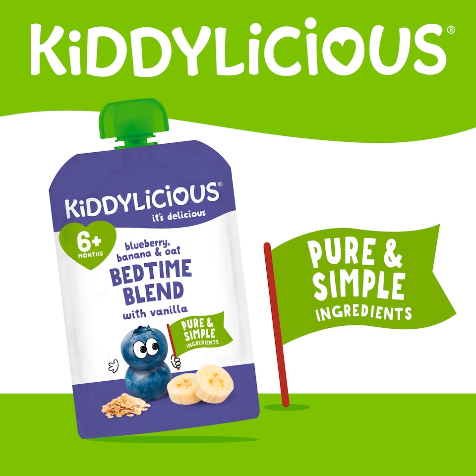 image 1 of Kiddylicious Bedtime Blend Blueberry Banana & Oat Pouches 4x100g