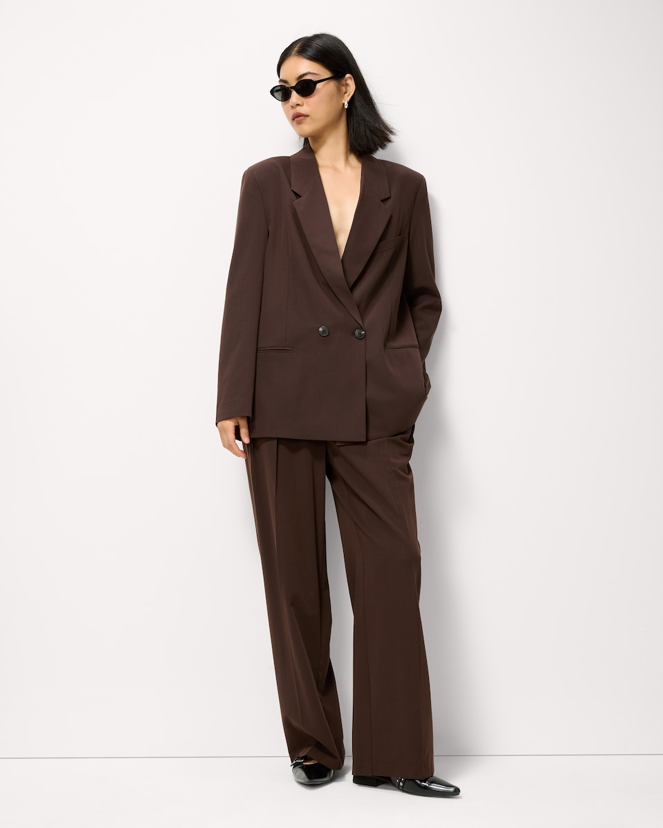 image 1 of F&F Tailored Double Breasted Blazer in Brown