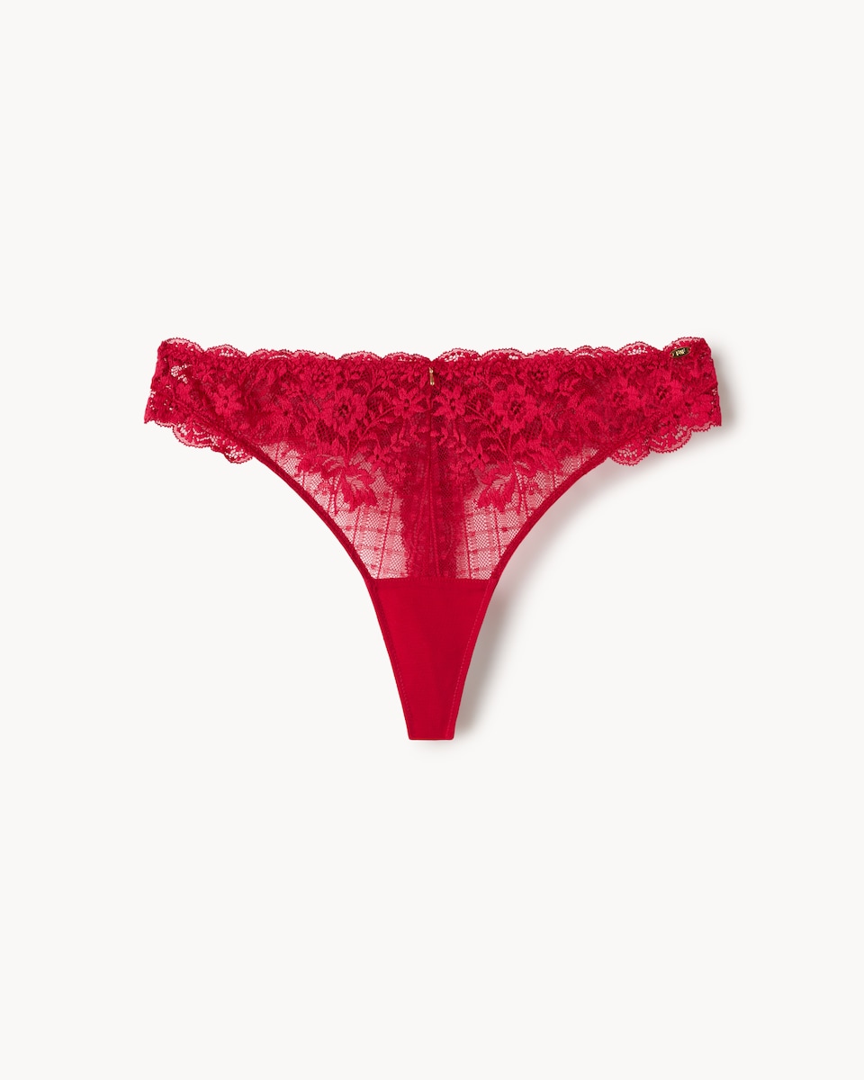 image 1 of F&F Lace Trim Thong in Red