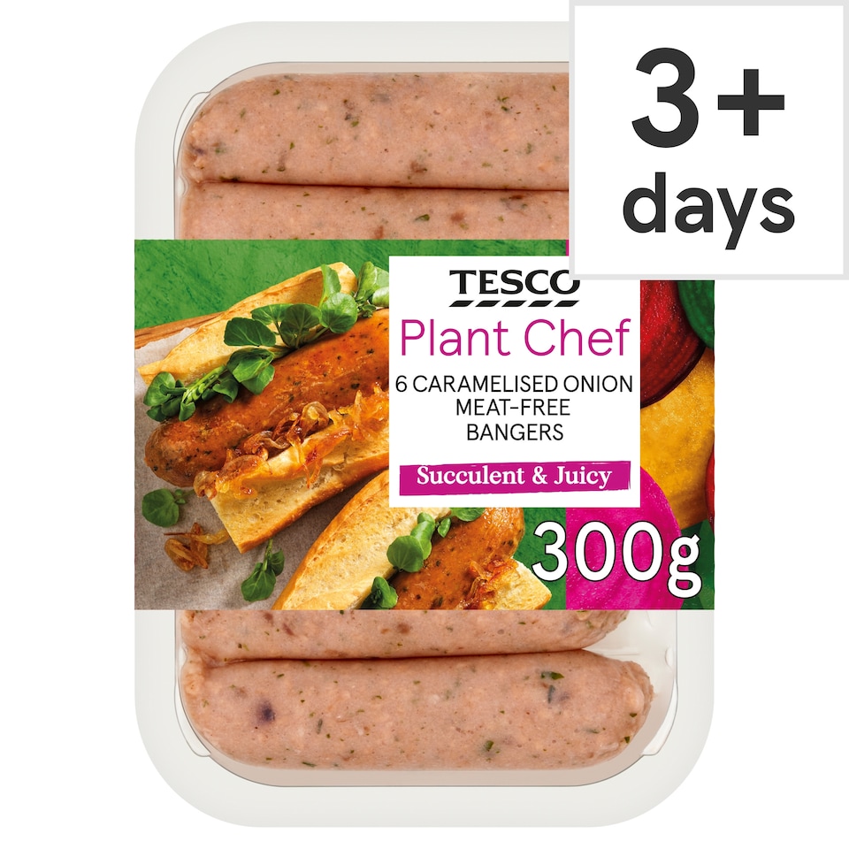 Tesco Plant Chef 6 Caramelised Onion Meat-Free Bangers 300g