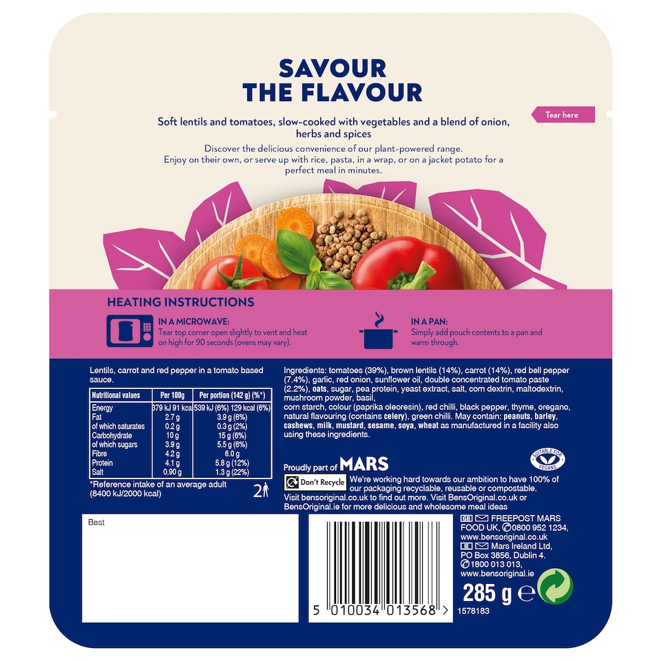 image 1 of Ben's Plant Powered Spicy Lentil Stew 285G