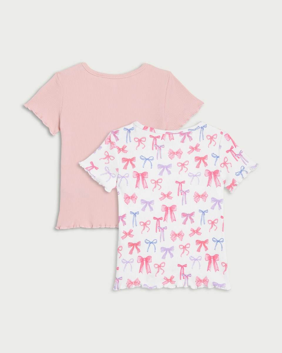 image 1 of F&F Baby 2-Pack Cotton Rich Bow Print T-Shirts in Pink