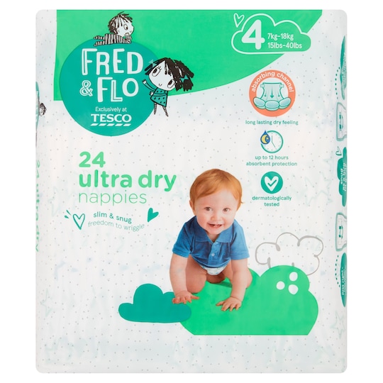 Fred & Flo 24 Ultra Dry Nappies Size 4 Tesco Groceries