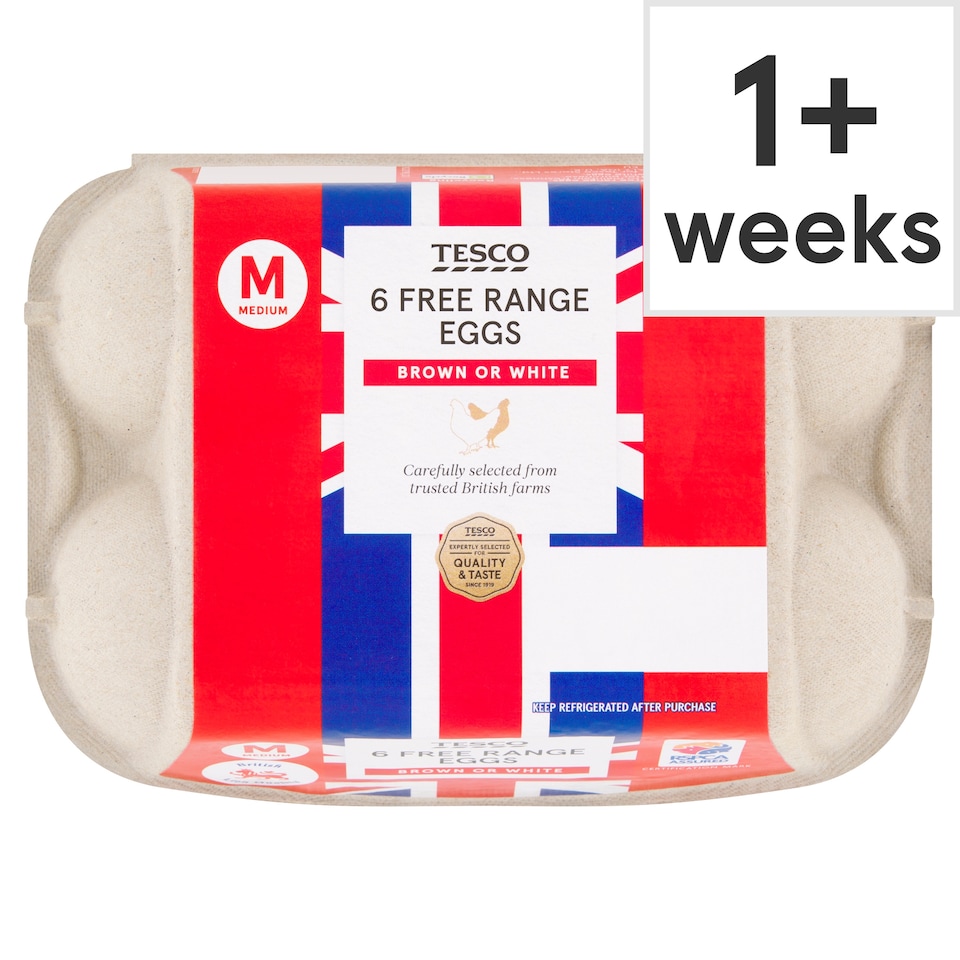 Tesco Free Range Eggs Medium 6 Pack