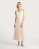 image 2 of F&F Satin Look Pleated Midi Skirt in Cream