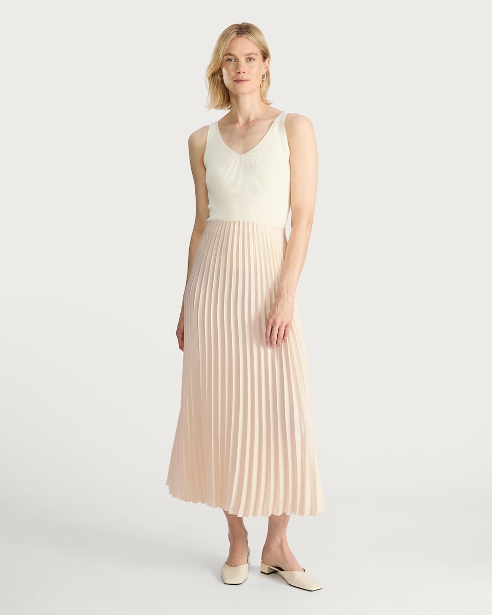 image 1 of F&F Satin Look Pleated Midi Skirt in Cream
