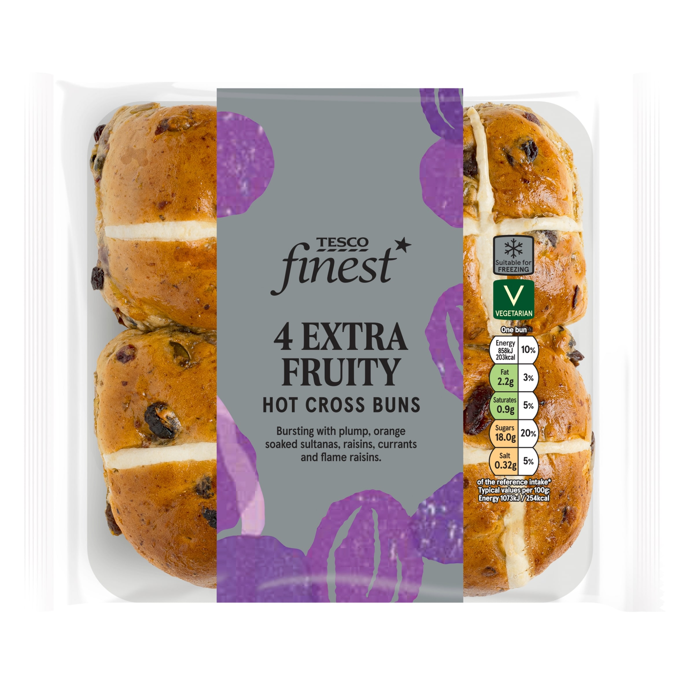Tesco Finest Extra Fruity Hot Cross Buns 4 pack