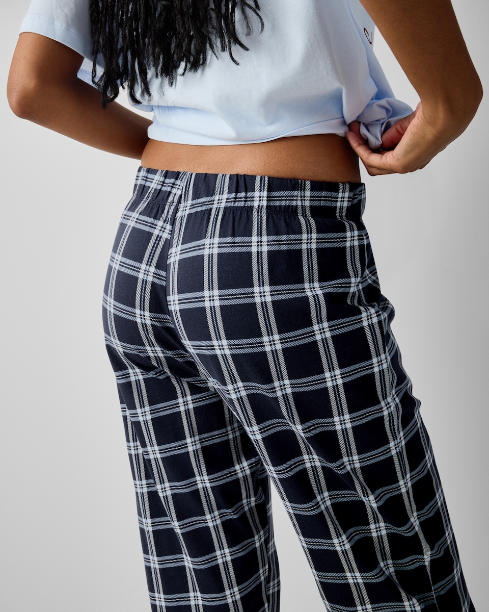 image 1 of F&F Pure Cotton Check Pyjama Bottoms in Multi Blue