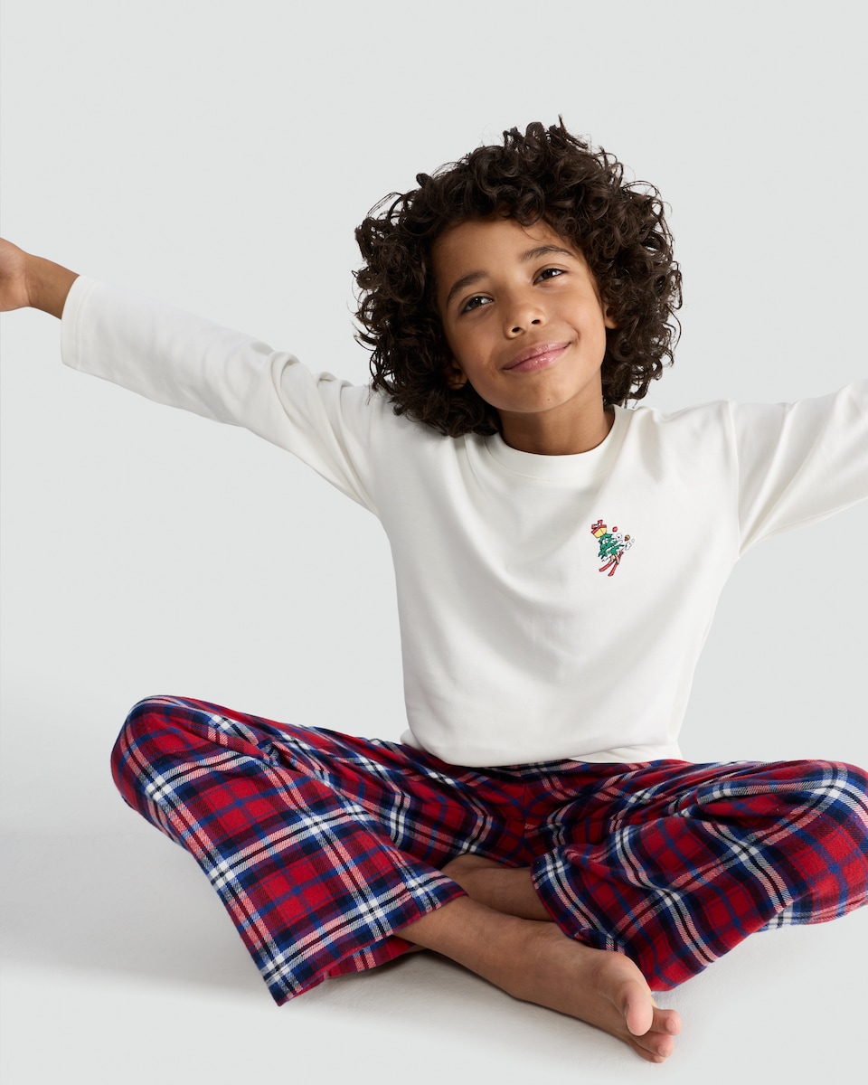 image 1 of F&F Boys Pure Cotton Christmas Top and Trousers Pyjamas in Multi