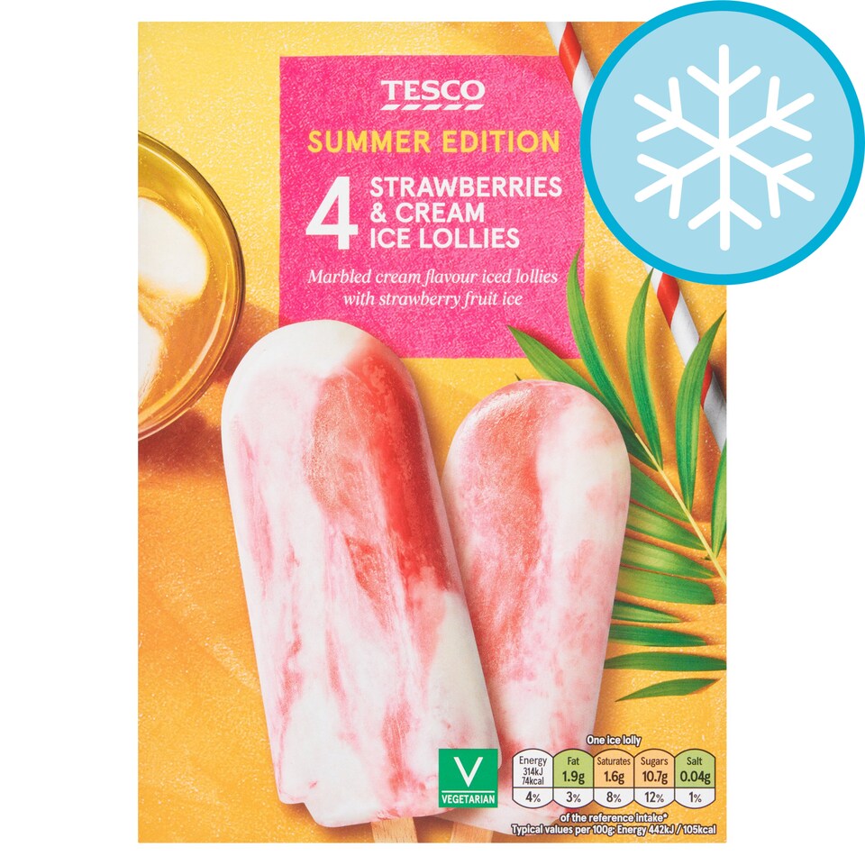 Tesco Strawberries and Cream Ice Lollies 284g (4x70ml) Tesco Groceries
