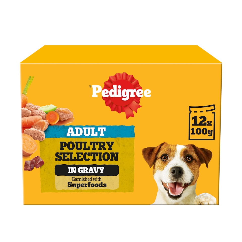 image 1 of Pedigree Adult Wet Dog Food Pouches Poultry in Gravy 12x100g