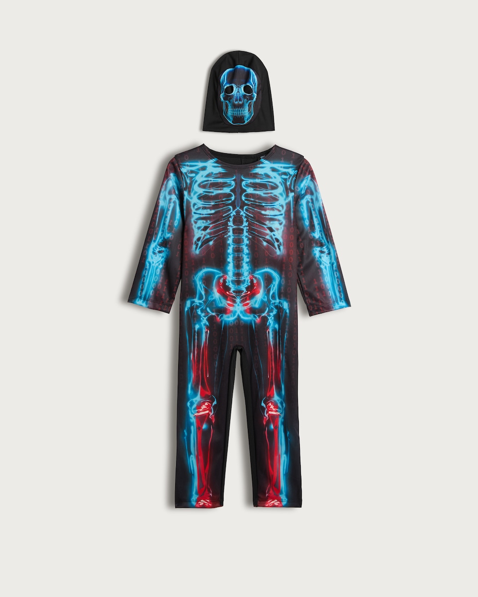 image 1 of F&F Boys 2-Piece X-Ray Skeleton Fancy Dress Costume in Black