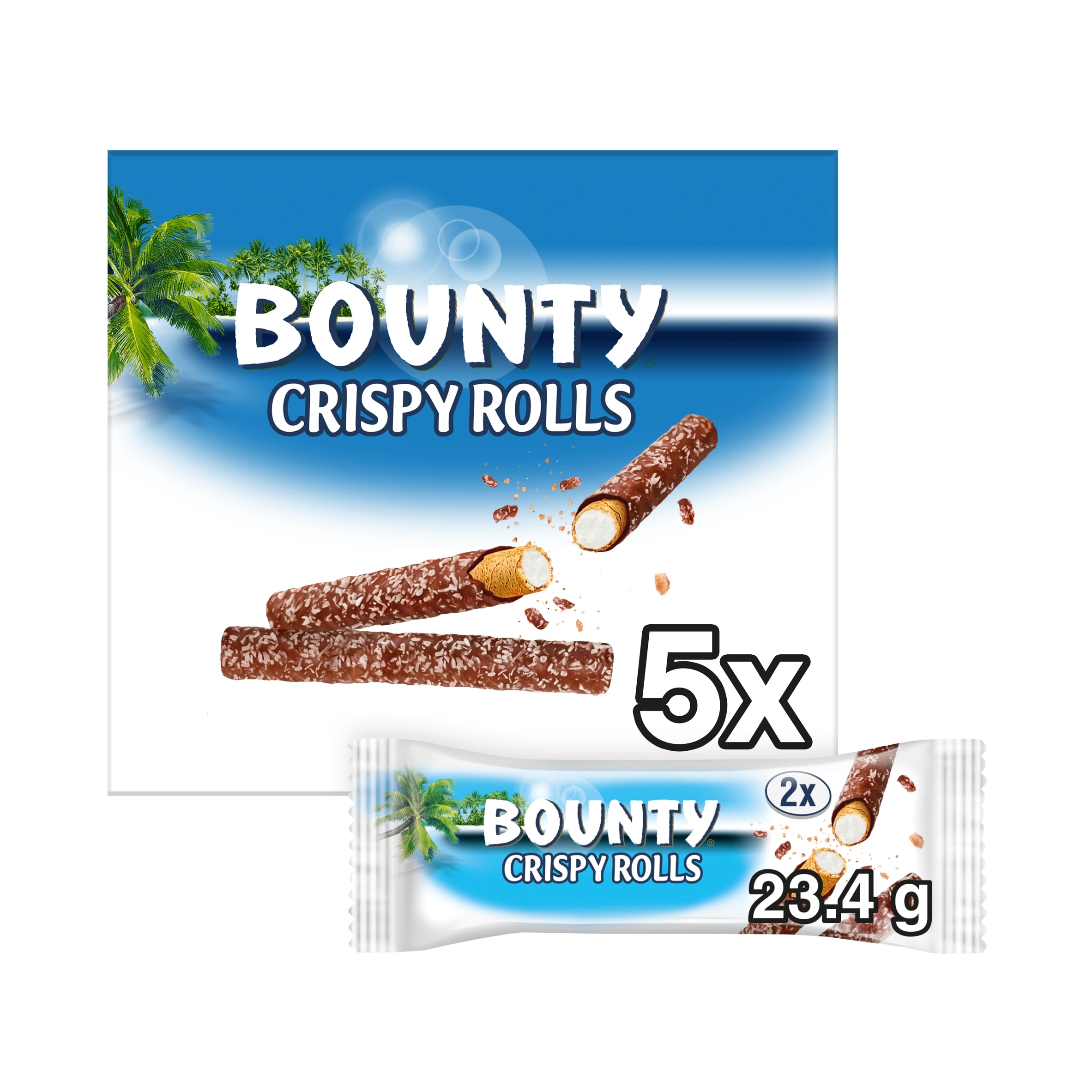 Bounty Crispy Rolls Coconut & Milk Chocolate Bar Multipack 5 x 23.4g