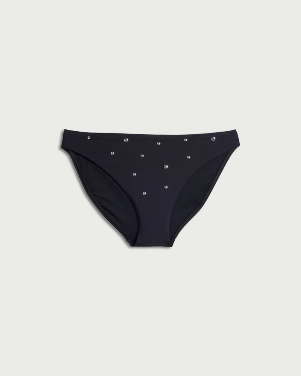 image 1 of F&F Embellished High Leg Bikini Bottoms in Black