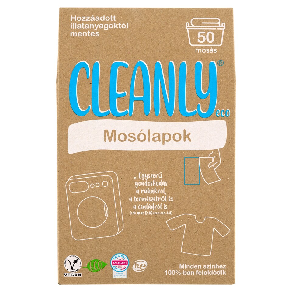 Cleanly Eco hozzáadott illatanyagoktól mentes mosólapok 50 mosás  1. kép