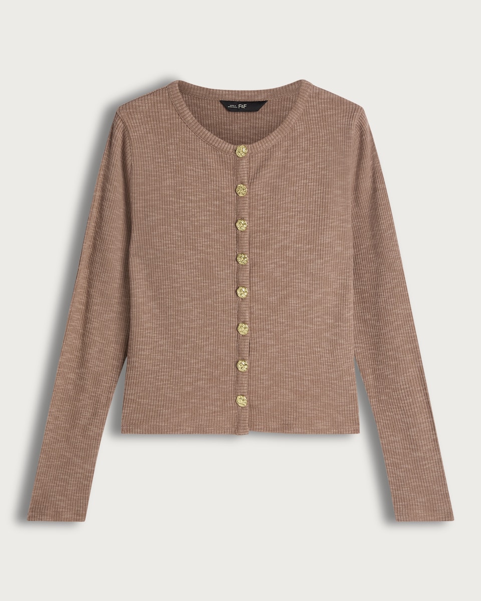 image 1 of F&F Cotton Blend Ribbed Button Up Cardigan in Neutral