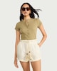 image 1 of F&F Pure Cotton Rope Belt Shorts in Cream