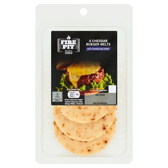 Tesco Fire Pit 4 Cheddar Burger Melts 100G Tesco Groceries