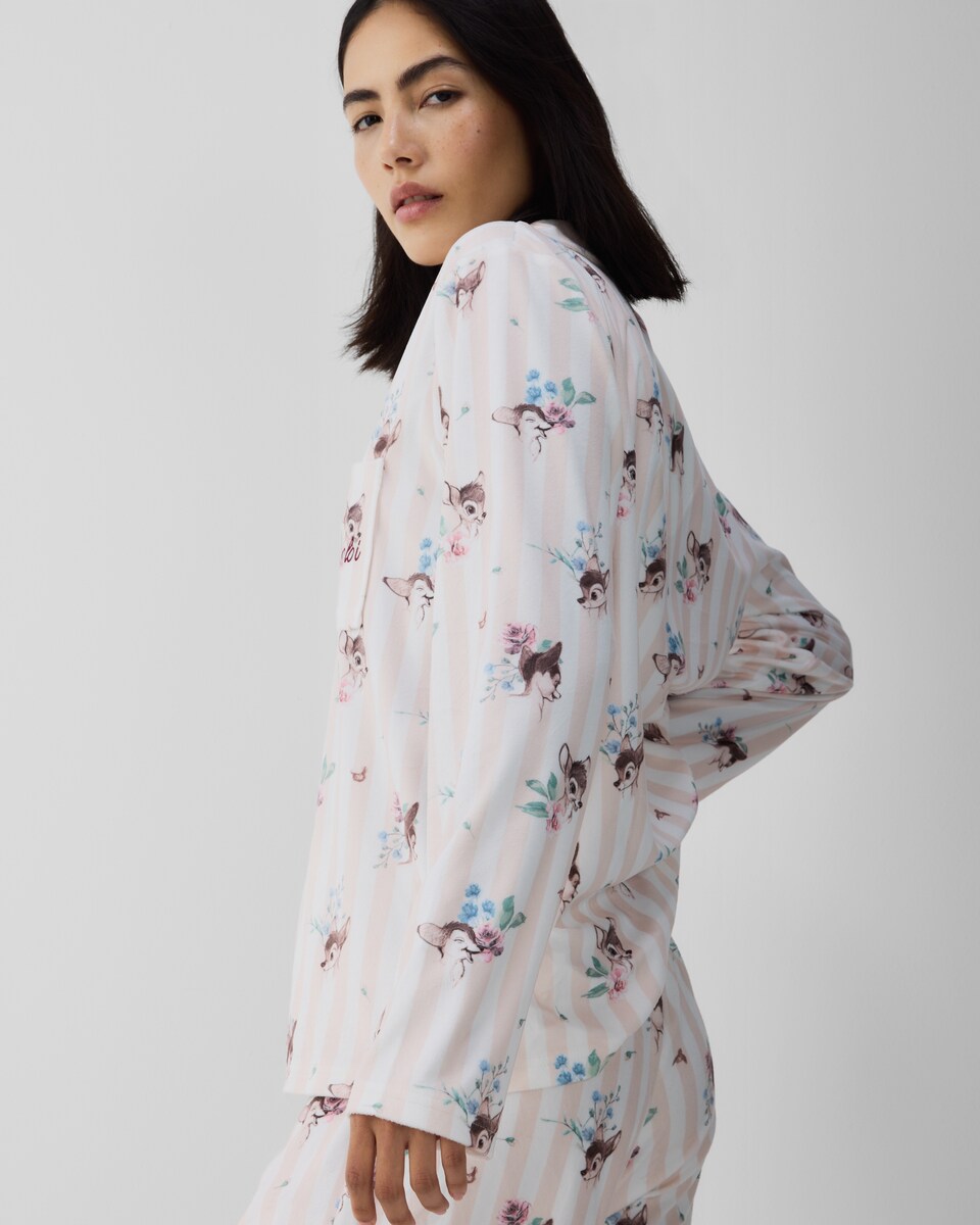 image 1 of Disney Bambi Fleece Striped Pyjama Set in Pink