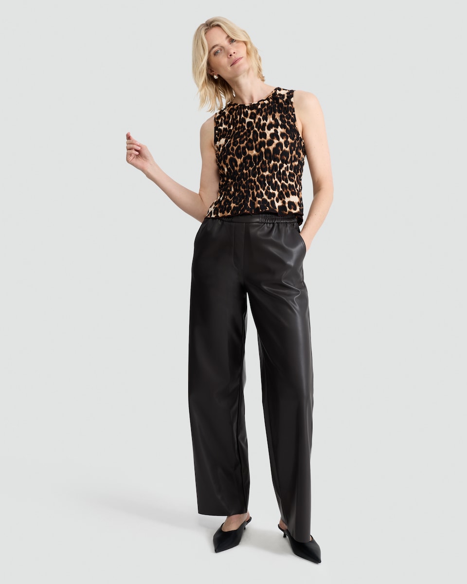 image 1 of F&F Textured Leopard Print Sleeveless Smock Top in Neutral