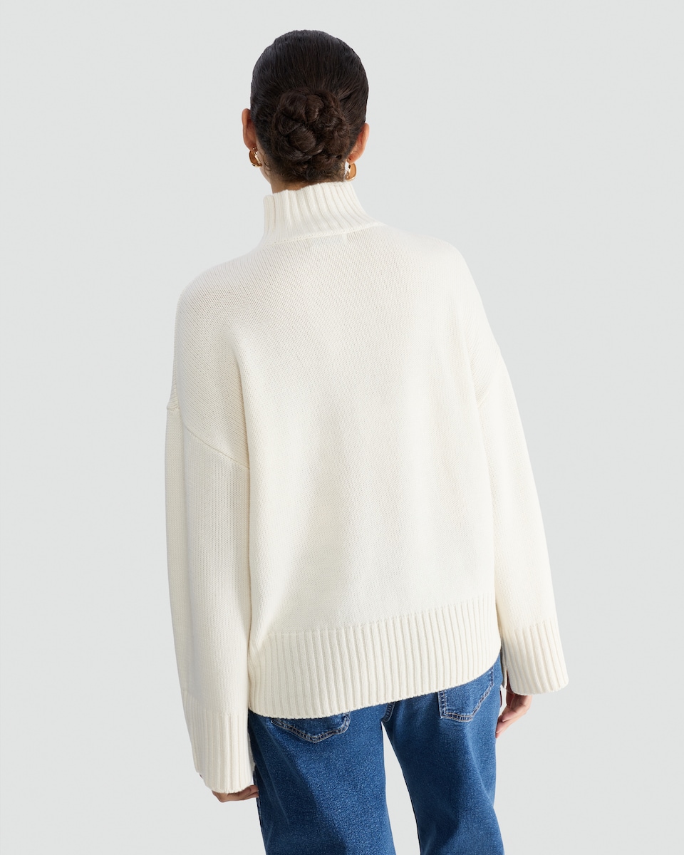 image 1 of F&F Premium Ribbed High Neck Jumper With Cashmere in Cream