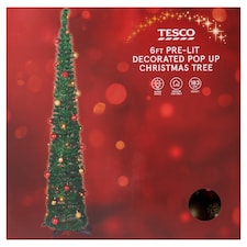 Tesco Pre Lit Decorated Pop Up Green Christmas Tree 6ft